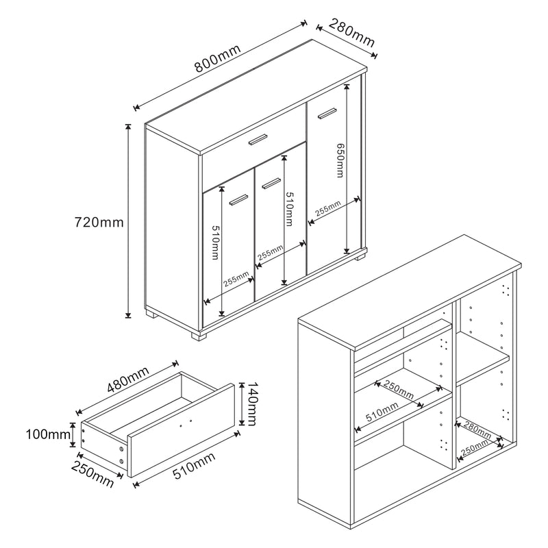 Méretrajz Komód Bobeck 72x80x28cm [en.casa]