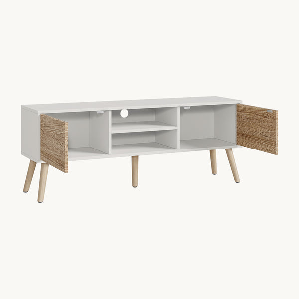 TV-állvány Eskilstuna 120x29,5x46,5 cm forgácslap tömör fa lábakkal [en.casa]