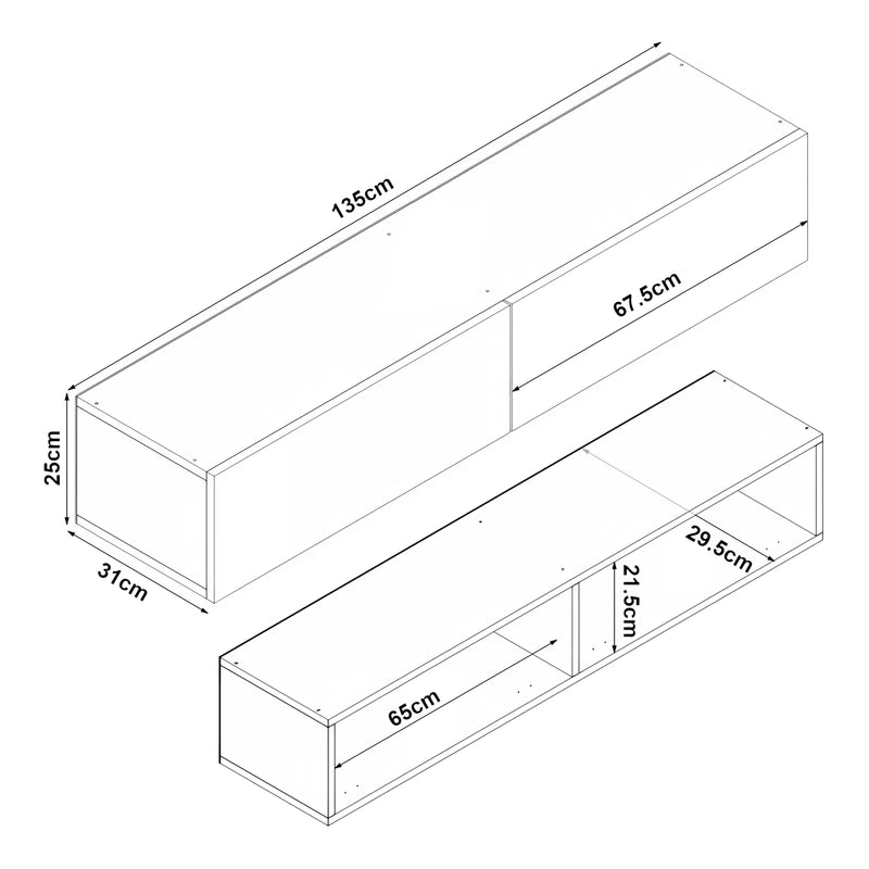 Méretrajz TV-állvány fali Toivakka 135x31x25cm több színben [en.casa]