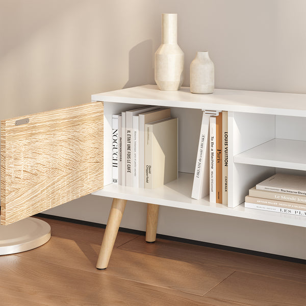 TV-állvány Eskilstuna 120x29,5x46,5 cm forgácslap tömör fa lábakkal [en.casa]