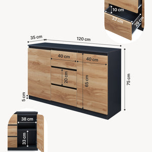 Komód Kyr fekete/rusztikus tölgyfa hatású [en.casa]