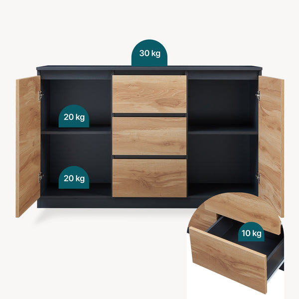 Komód Kyr fekete/rusztikus tölgyfa hatású [en.casa]