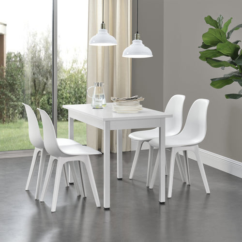  [en.casa]® Étkezőgarnitúra étkezőasztal 120cm x 60cm x 75cm székekkel étkező szett konyhai asztal 4 műanyag székkel 83x54x48 cm