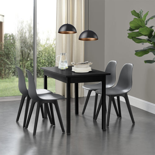  [en.casa]® Étkezőgarnitúra étkezőasztal 120cm x 60cm x 75cm székekkel étkező szett konyhai asztal 4 műanyag székkel 83x54x48 cm