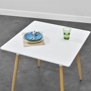 3 személyes étkezőasztal ABNA-061x négyszögletes/lekerekített asztallappal fehér-bükkfa [en.casa] 