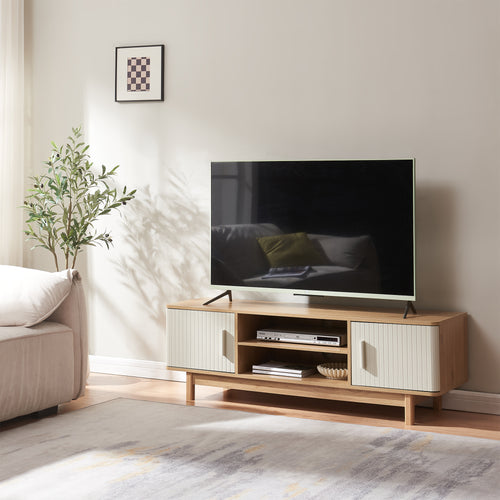TV szekrény Ferrersp 2 ajtóval 140x40x45 cm tölgyfa hatású/homokszín [en.casa]