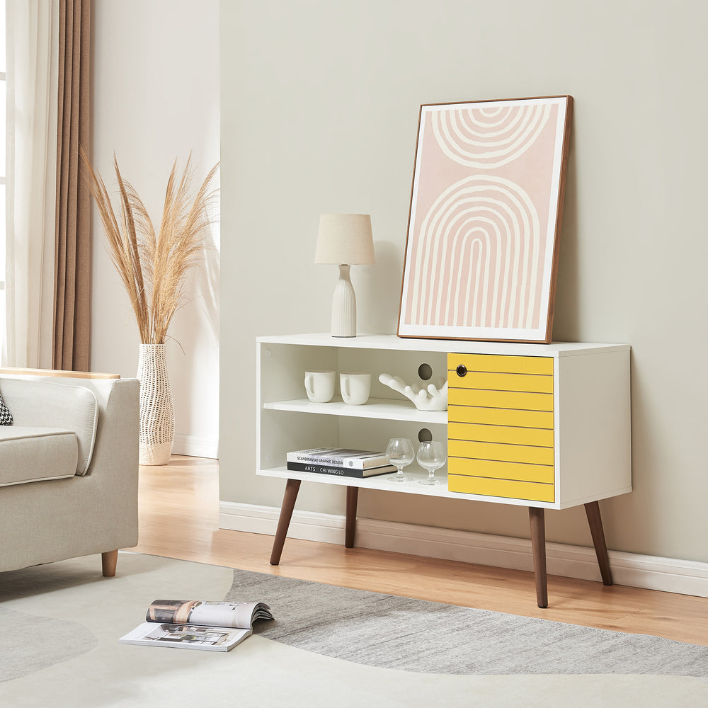 TV-szekrény Vare 100x40x66 cm Fehér/Sárga [en.casa] - premiumXL