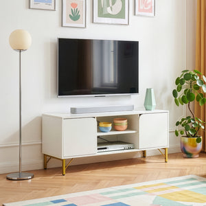 TV-szekrény Reyri 120x39x52 cm fehér/aranyszínű [en.casa]