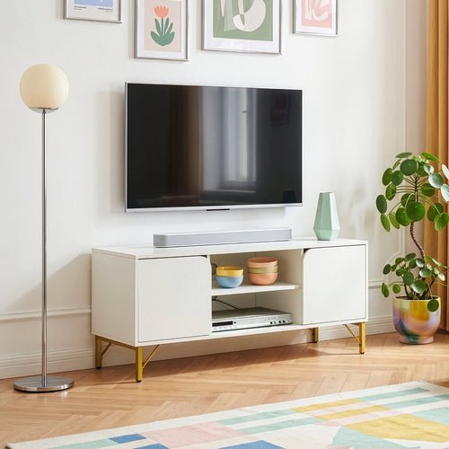 TV-szekrény Reyri 120x39x52 cm fehér/aranyszínű [en.casa]