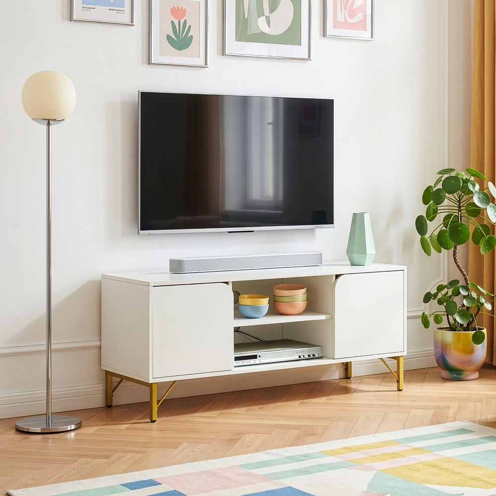 TV-szekrény Reyri 120x39x52 cm fehér/aranyszínű [en.casa]