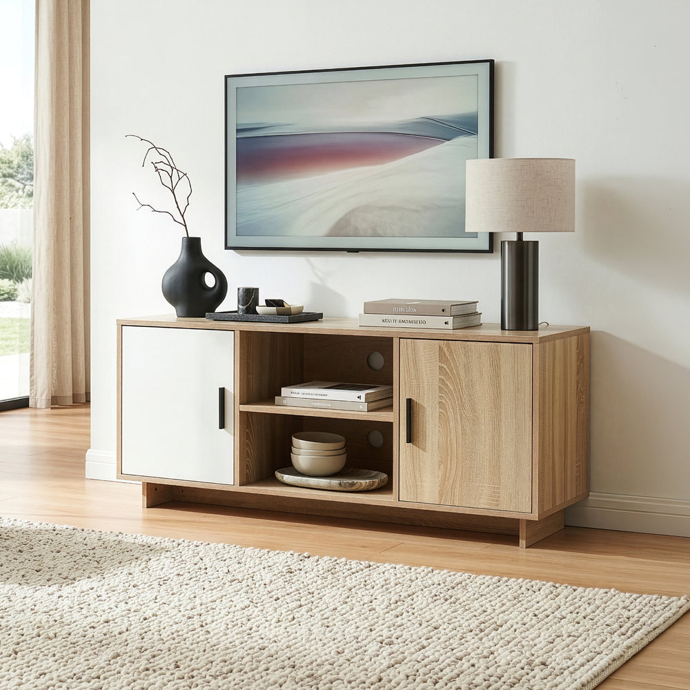 TV szekrény Kenta 120x39x52 cm Sonoma tölgy hatású/fehér [en.casa]