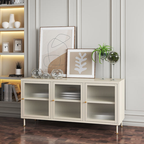 TV - szekrény Lindau acél 120x40x59 cm krémfehér [en.casa] - premiumXL