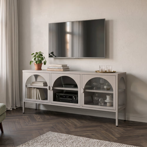 Vitrinszekrény Klippestad acél 118x35x55 cm melegszürke [en.casa]