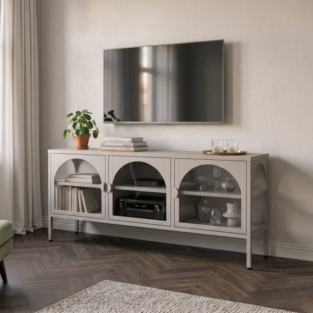 Vitrinszekrény Klippestad acél 118x35x55 cm melegszürke [en.casa]