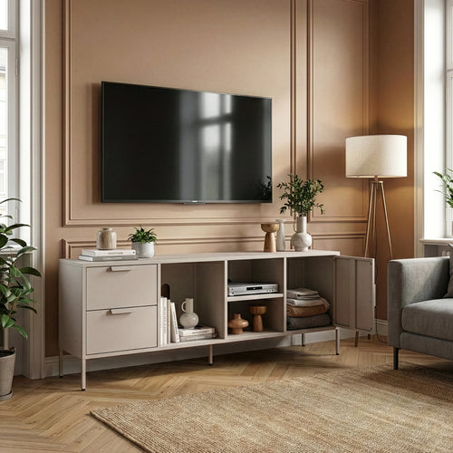 TV szekrény Kliri acél 150x35x58 cm teveszín [en.casa]