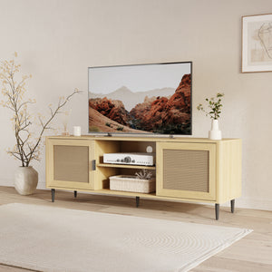 TV szekrény Lukhomso 152x40x54 cm tölgyfa hatású rattan mintával [en.casa]