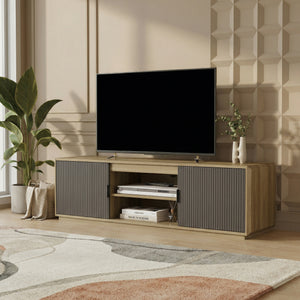 TV szekrény Trömi 150x40x43 cm tölgyfa hatású/szürke [en.casa]