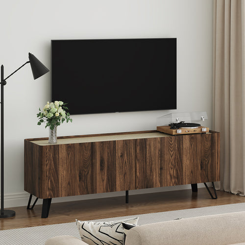 TV szekrény Trorlon 160x40x55 cm diófa hatású/travertin [en.casa]