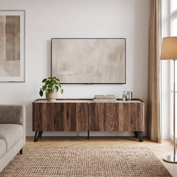 TV szekrény Trorlon 160x40x55 cm diófa hatású/travertin [en.casa]
