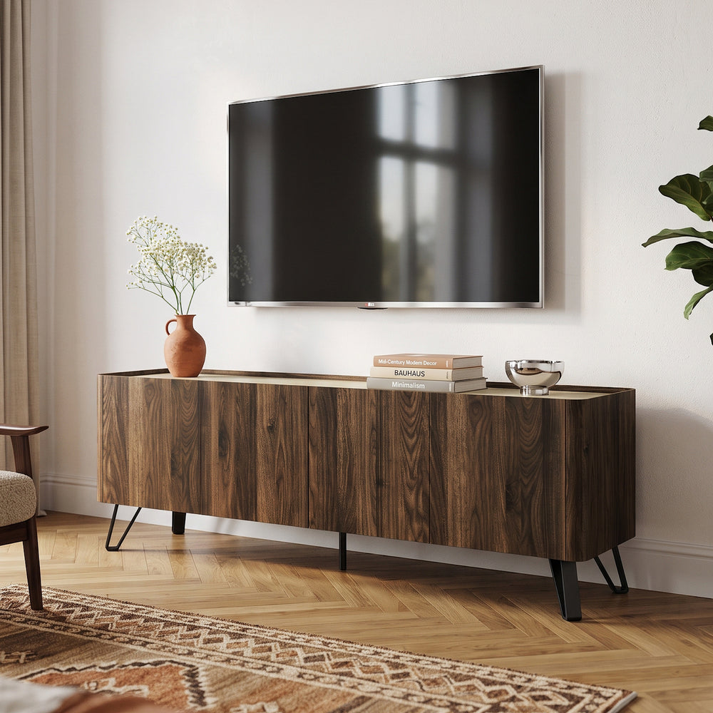 TV szekrény Trorlon 160x40x55 cm diófa hatású/travertin [en.casa]