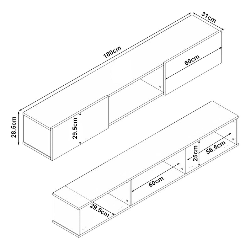 Méretrajz TV szekrény Paltamo 180x31x29,5 cm [en.casa]