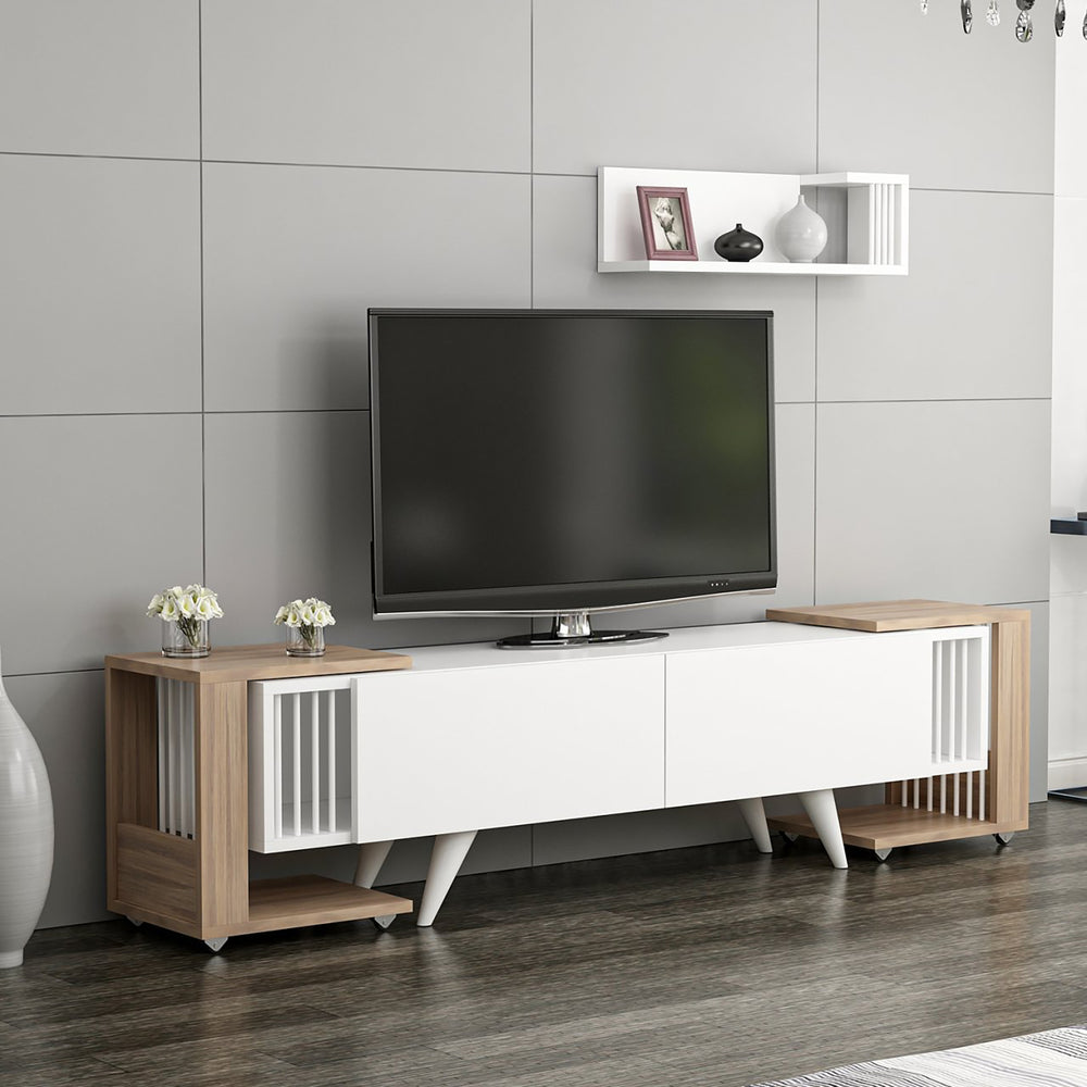 TV asztal polccal és 2 kisasztallal Glostrup tölgyfa hatású / fehér [en.casa]