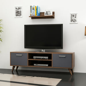 TV állvány polccal Haderslev 42 x 120 x 30 cm forgácslap műanyag dió antracit [en.casa] 