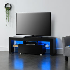 LED - TV asztal Grimsey 130x35x45 cm fiókkal üvegpolccal fehér/fekete en.casa - premiumXL
