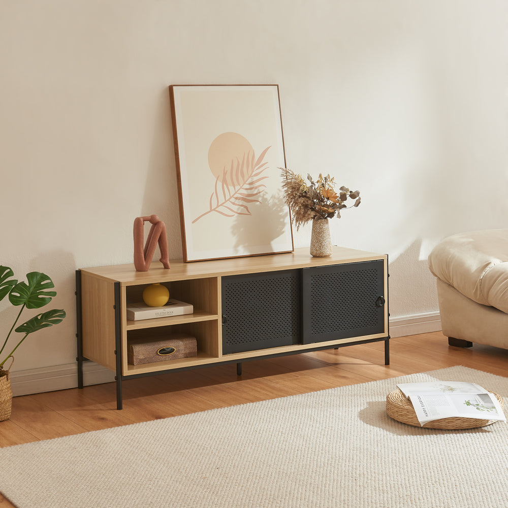 TV szekrény Tysnes 120x40x45 cm tölgyfa hatás/fekete [en.casa] - premiumXL