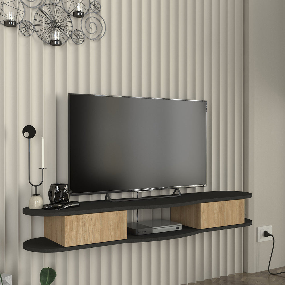 TV - fali Lowboard Nyskiri 150x35x19 cm antracit/tölgyhatás [en.casa] - premiumXL