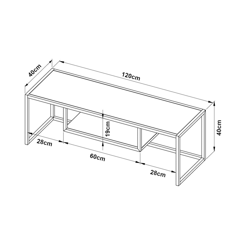 Méretrajz TV-állvány Isokyrö fém 120x40x40 cm [en.casa]