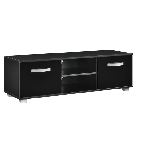 TV-állvány 120 x 40 x 38 cm TV-szekrény polccal tévéasztal ajtóval forgácslap fehér/fekete [en.casa]® 
