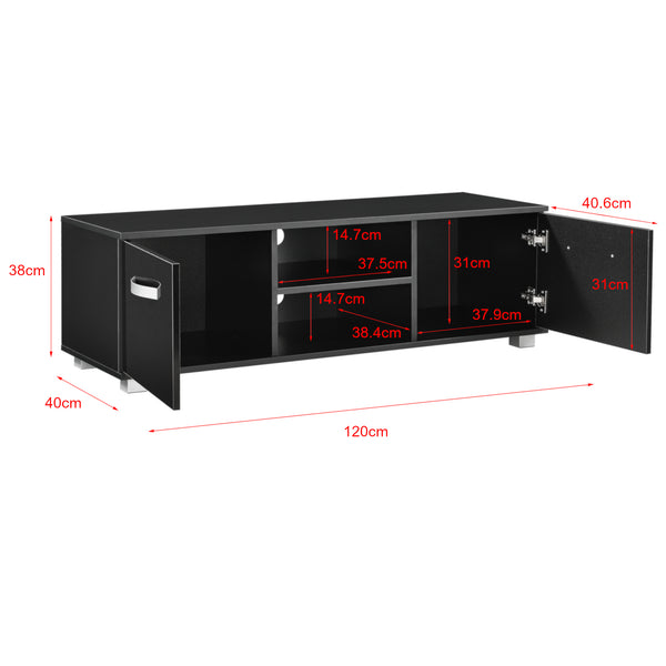 TV-állvány 120 x 40 x 38 cm TV-szekrény polccal tévéasztal ajtóval forgácslap fehér/fekete [en.casa]® 