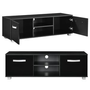 TV-állvány 120 x 40 x 38 cm TV-szekrény polccal tévéasztal ajtóval forgácslap fehér/fekete [en.casa]® 