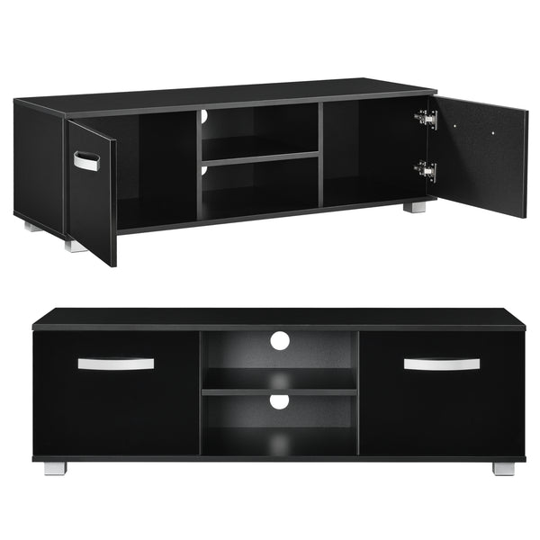 TV-állvány 120 x 40 x 38 cm TV-szekrény polccal tévéasztal ajtóval forgácslap fehér/fekete [en.casa]® 