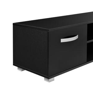 TV-állvány 120 x 40 x 38 cm TV-szekrény polccal tévéasztal ajtóval forgácslap fehér/fekete [en.casa]® 