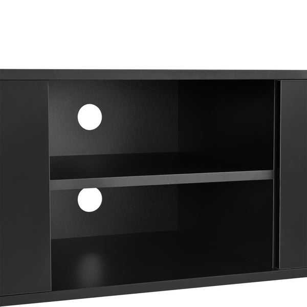 TV-állvány 120 x 40 x 38 cm TV-szekrény polccal tévéasztal ajtóval forgácslap fehér/fekete [en.casa]® 