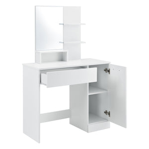 Fésülködő asztal tükörrel ajtós szekrénykével fiókkal és polcokkal sminkasztal 138 x 90 x 38 cm forgácslap sötétszürke/fehér [en.casa]® 