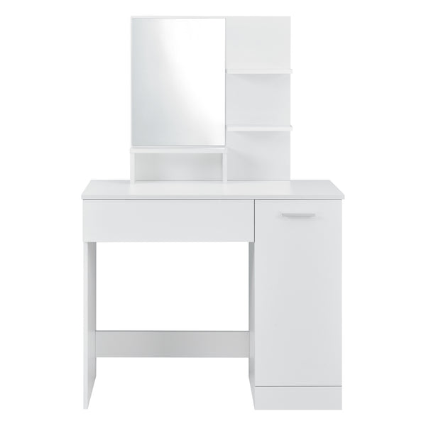 Fésülködő asztal tükörrel ajtós szekrénykével fiókkal és polcokkal sminkasztal 138 x 90 x 38 cm forgácslap sötétszürke/fehér [en.casa]® 