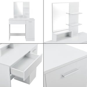 Fésülködő asztal tükörrel ajtós szekrénykével fiókkal és polcokkal sminkasztal 138 x 90 x 38 cm forgácslap sötétszürke/fehér [en.casa]® 