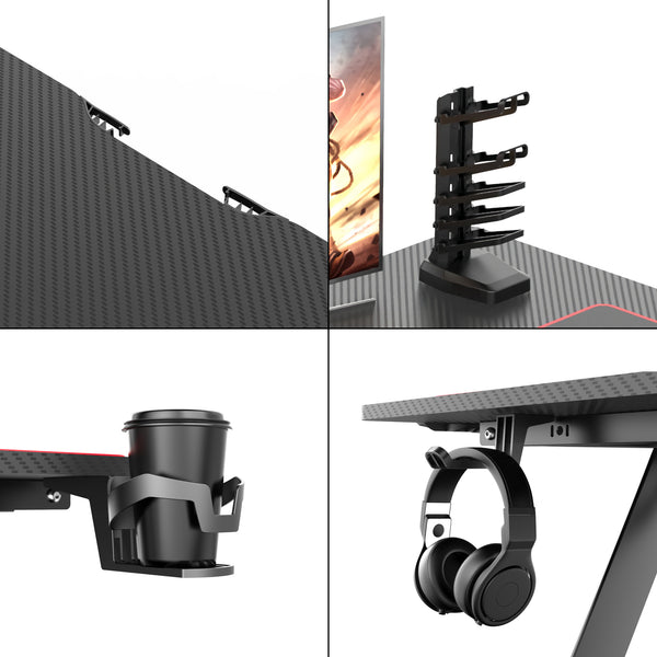 Gamer asztal Oakland fekete 80 kg karbonszálas optika több méretben [pro.tec] 