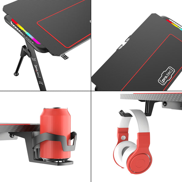 Gamer asztal Stockton fekete RGB LED-világítással több méretben [pro.tec] 