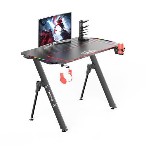 Gamer asztal Stockton fekete RGB LED-világítással több méretben [pro.tec] 