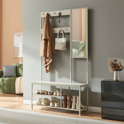 Ruhatartó állvány tükörrel és cipőspolccal Napinerg 185x98x34 cm [en.casa]