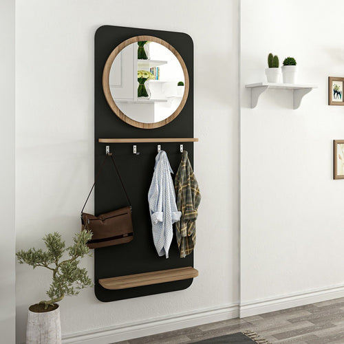 Helsinge gardróbszekrény panel tükörrel 150x60x15 cm fekete [en.casa]