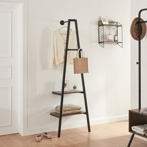 Falra szerelhető ruhatartó állvány Bjørnafjorden acél fekete / diófa-hatású [en.casa]