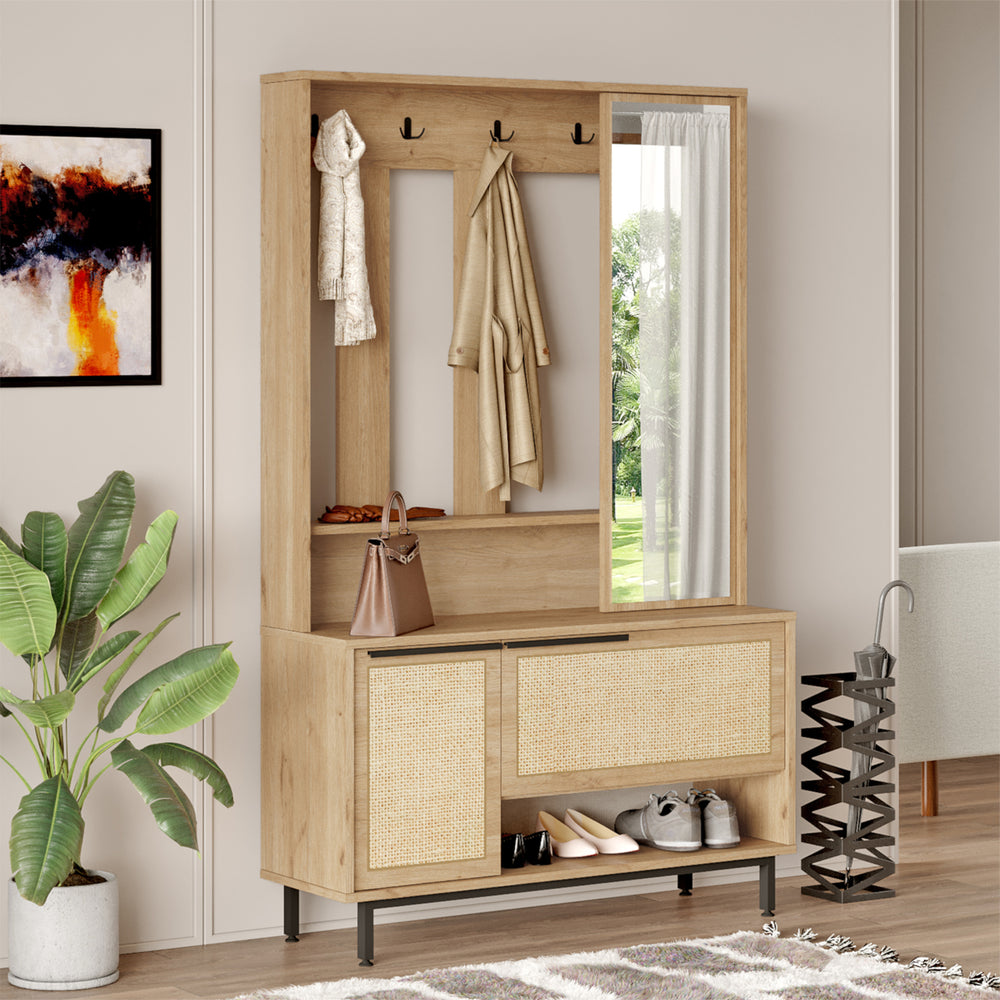 Kompakt ruhafogas Kvænangen 78x112x36 cm tölgy/rattan hatás [en.casa] - premiumXL