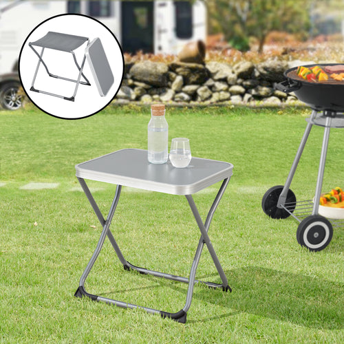 2-in-1 kemping ülőke és asztal Barete 47x47x37 cm szürke [en.casa]