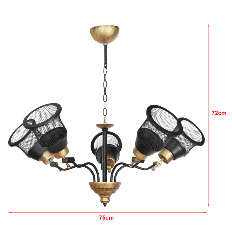 Méretrajz Langport Függőlámpa 3/5 foglalatos fekete/arany [lux.pro]