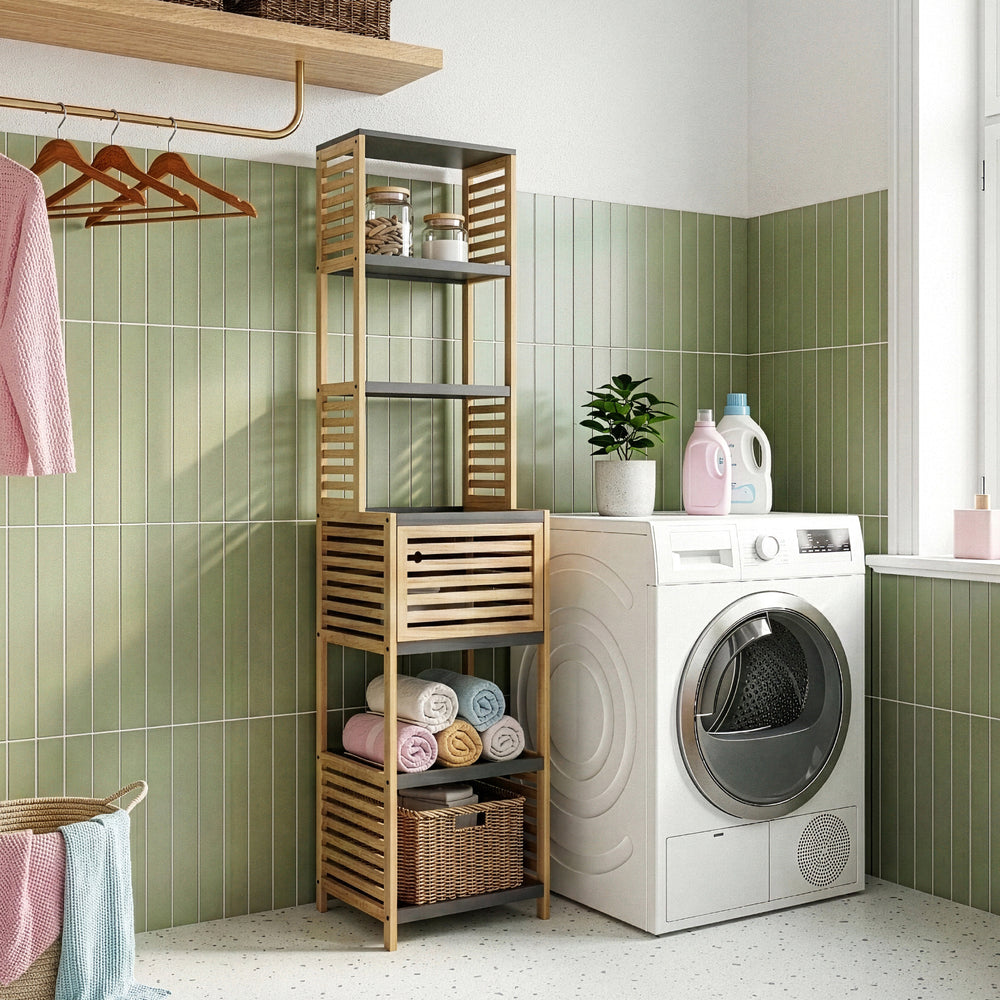 Fürdőszobai polc Kydesby bambusz természetes/szürke [en.casa]